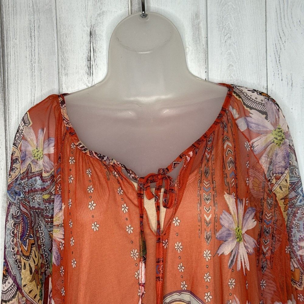 NWT WOMENS‎ JOHNNY WAS BIYA ORANGE COLORFUL PAISLEY EYELET MESH BLOUSE W/ SLIP M - Picture 3 of 16